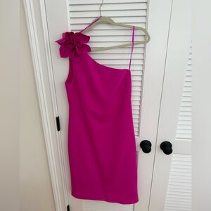 Eliza J Fuchsia One-Shoulder Dress with Floral Detail